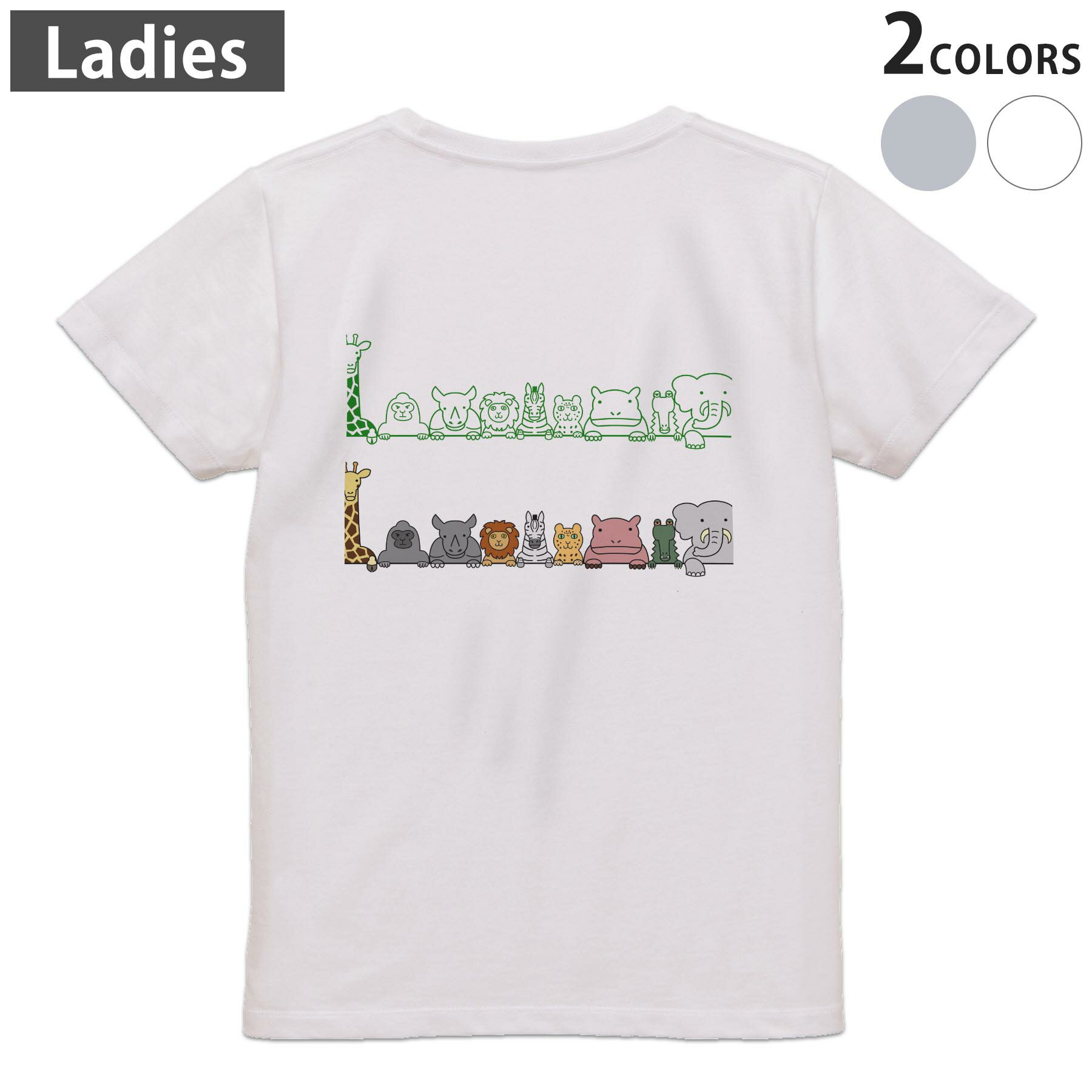 Other - Tシャツ レディース バックプリント 半袖 ホワイト グレー デザイン M Lティーシャツ T shirt 009589 動物　キャラクター