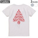 Tシャツ レディース バックプリント 半袖 ホワイト グレー デザイン M Lティーシャツ T shirt 009717 クリスマス ツリー 赤