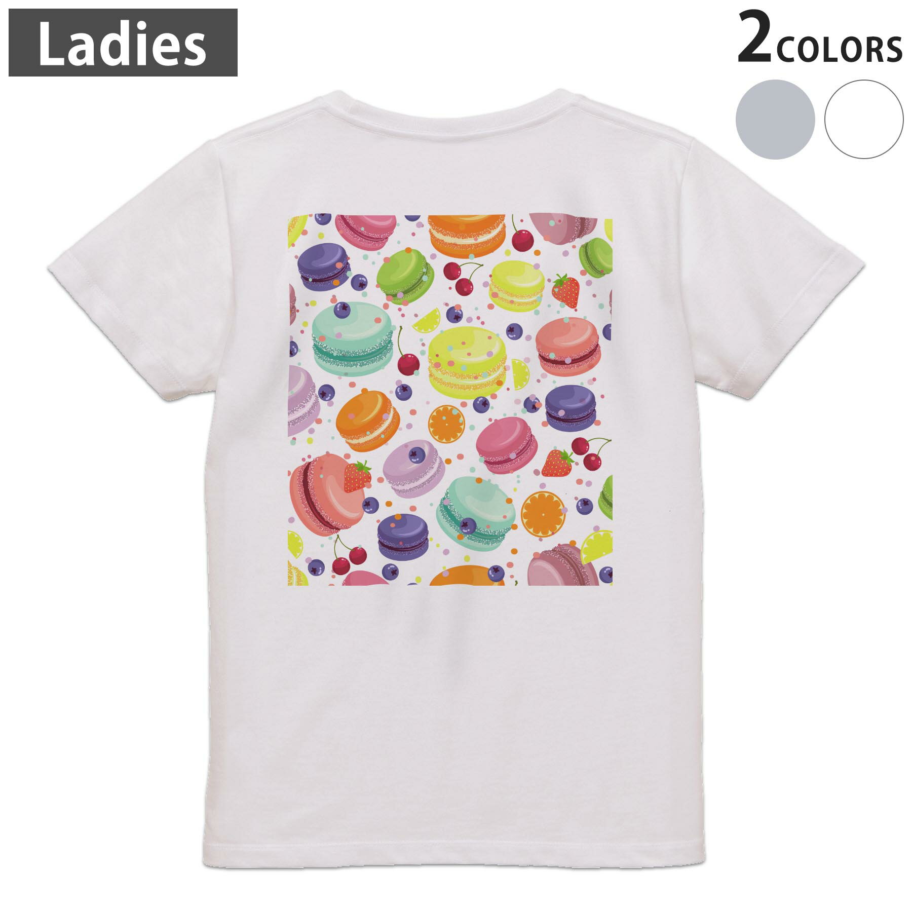Tシャツ レディース バックプリント 半袖 ホワイト グレー デザイン M Lティーシャツ T shirt 009741 デザート マカロン カラフル
