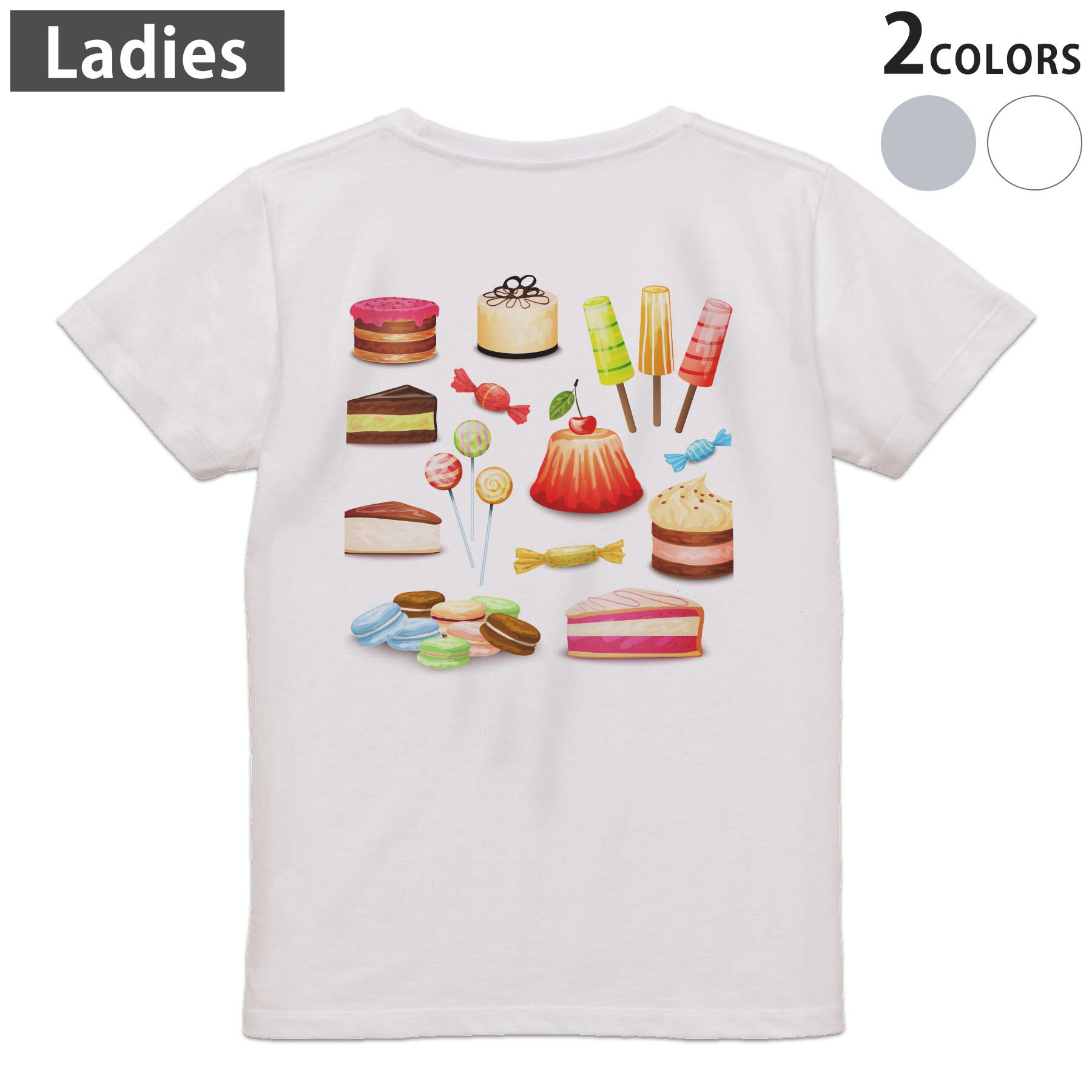 Tシャツ レディース バックプリント 半袖 ホワイト グレー デザイン M Lティーシャツ T shirt 009762 デザート マカロン カラフル