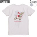 Tシャツ レディース バックプリント 半袖 ホワイト グレー デザイン M Lティーシャツ T shirt 009926 クリスマス サンタ 乗り物