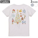 Tシャツ レディース バックプリント 半袖 ホワイト グレー デザイン M Lティーシャツ T shirt 009956 クリスマス ツリー 雪
