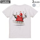 Tシャツ レディース バックプリント 半袖 ホワイト グレー デザイン M Lティーシャツ T shirt 009971 クリスマス サンタ 写真