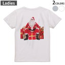 Tシャツ レディース バックプリント 半袖 ホワイト グレー デザイン M Lティーシャツ T shirt 009980 クリスマス サンタ 写真