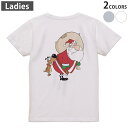 Tシャツ レディース バックプリント 半袖 ホワイト グレー デザイン M Lティーシャツ T shirt 010068 クリスマス サンタ キャラクター