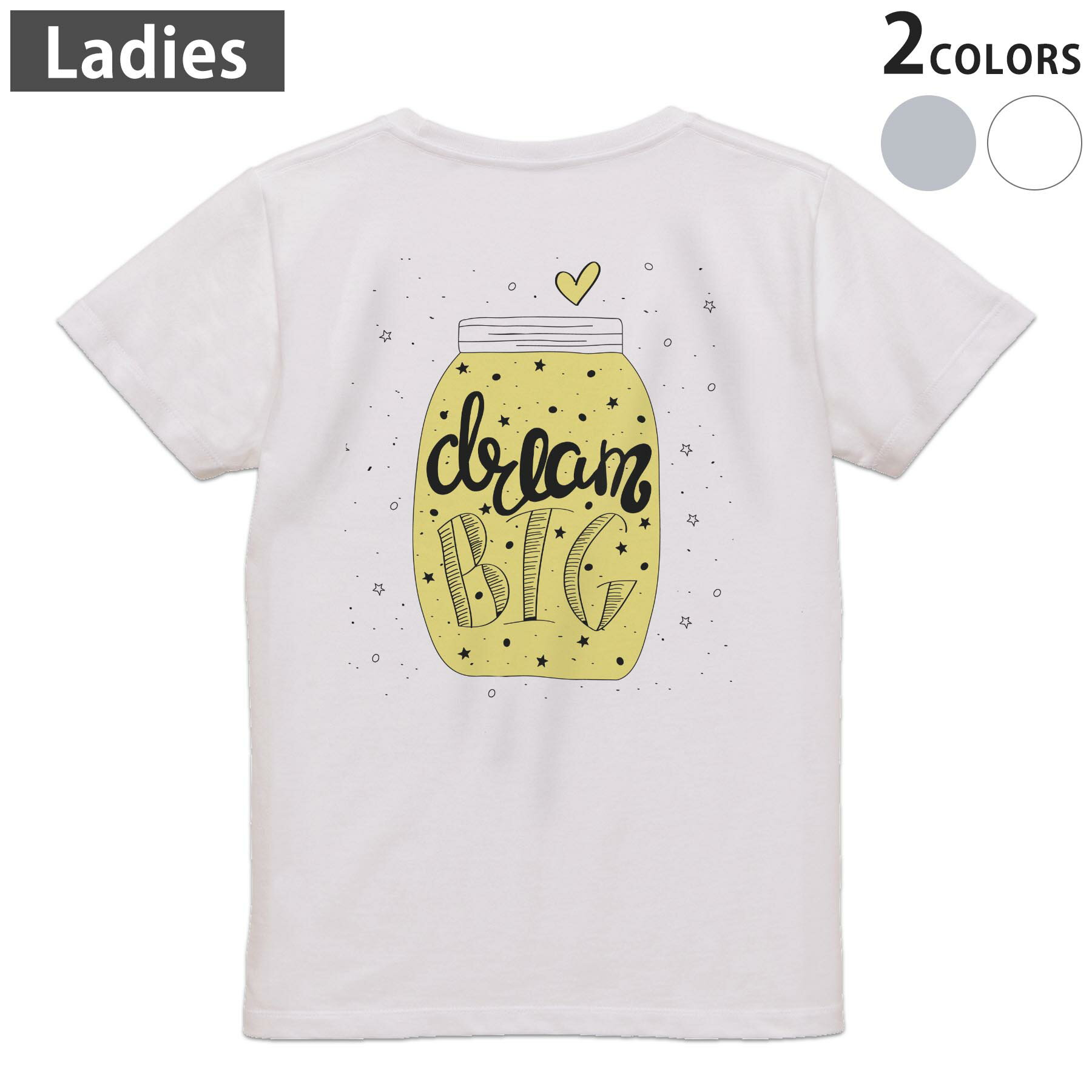 T-Shirts - Tシャツ レディース バックプリント 半袖 ホワイト グレー デザイン M Lティーシャツ T shirt 010565 英語　ハート　星