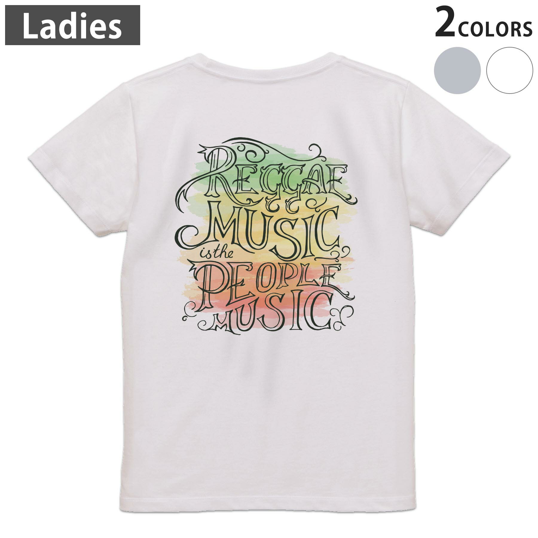 Tシャツ レディース バックプリント 半袖 ホワイト グレー デザイン M Lティーシャツ T shirt 010898 レゲエ　音楽　英語