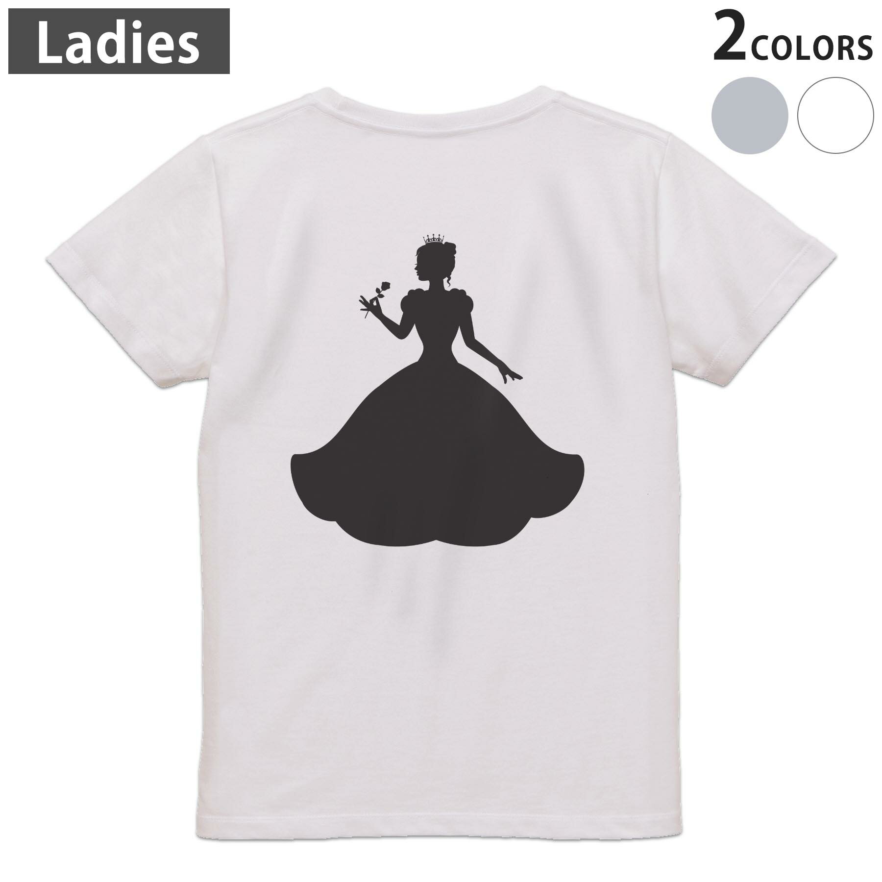 Other - Tシャツ レディース バックプリント 半袖 ホワイト グレー デザイン M Lティーシャツ T shirt 011356 プリンセス　シルエット　王冠