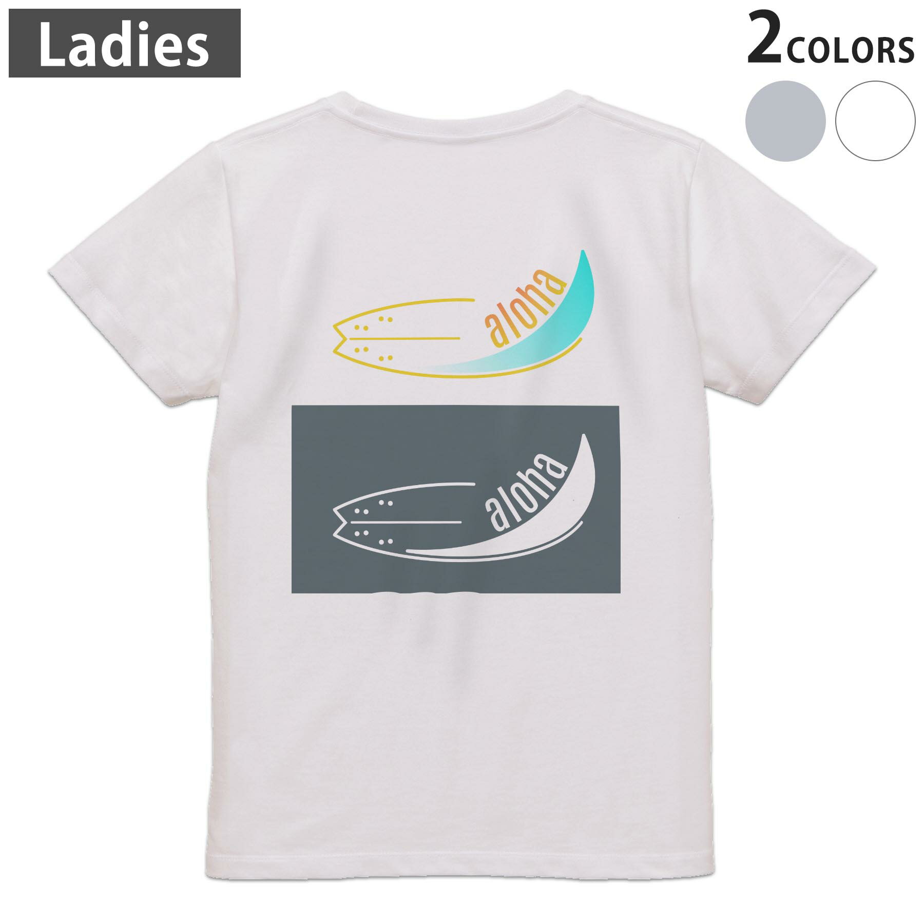 Other - Tシャツ レディース バックプリント 半袖 ホワイト グレー デザイン M Lティーシャツ T shirt 012456 サーフ　ロゴ　ビーチ