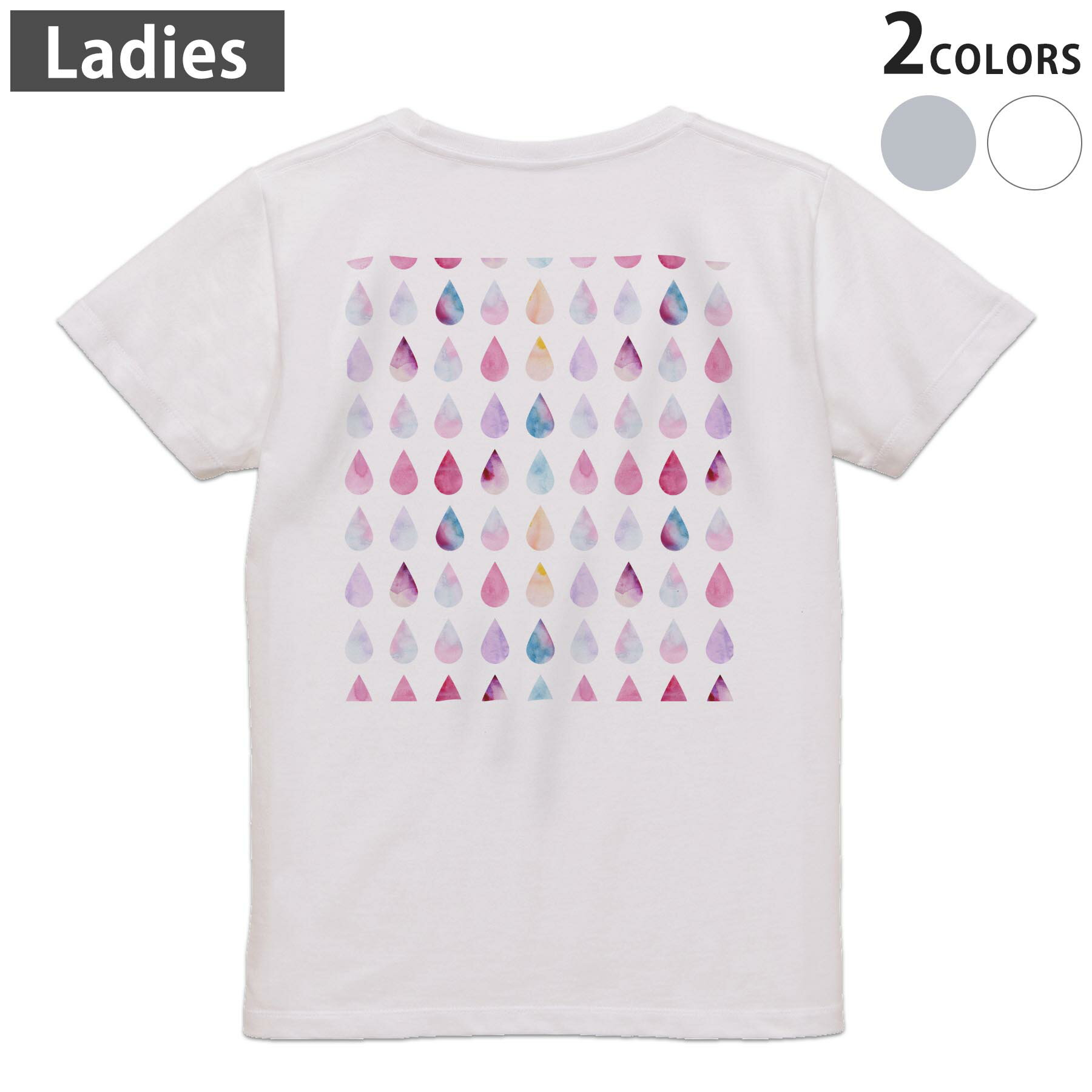 Other - Tシャツ レディース バックプリント 半袖 ホワイト グレー デザイン M Lティーシャツ T shirt 012589 雨　水　パステル