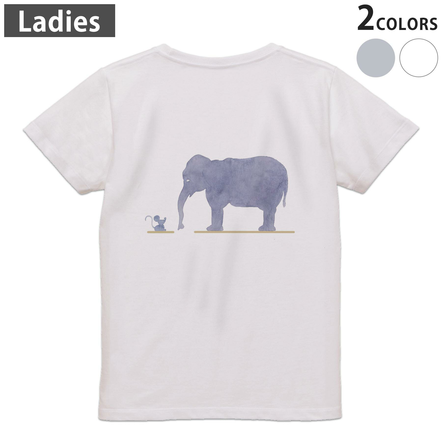 Tシャツ レディース バックプリント 半袖 ホワイト グレー デザイン M Lティーシャツ T shirt 012771 ぞう　ねずみ　動物(4)