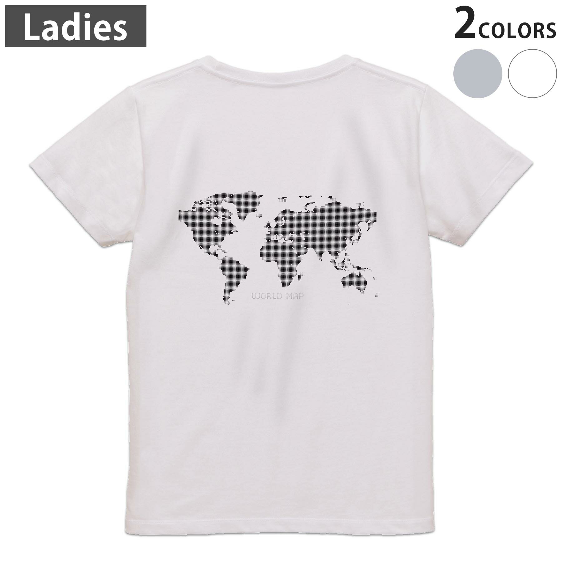 迷彩服 - Tシャツ レディース バックプリント 半袖 ホワイト グレー デザイン M Lティーシャツ T shirt 012961 世界地図　地図