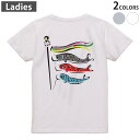 Tシャツ レディース バックプリント 半袖 ホワイト グレー デザイン M Lティーシャツ T shirt 013177 こいのぼり こどもの日 節句