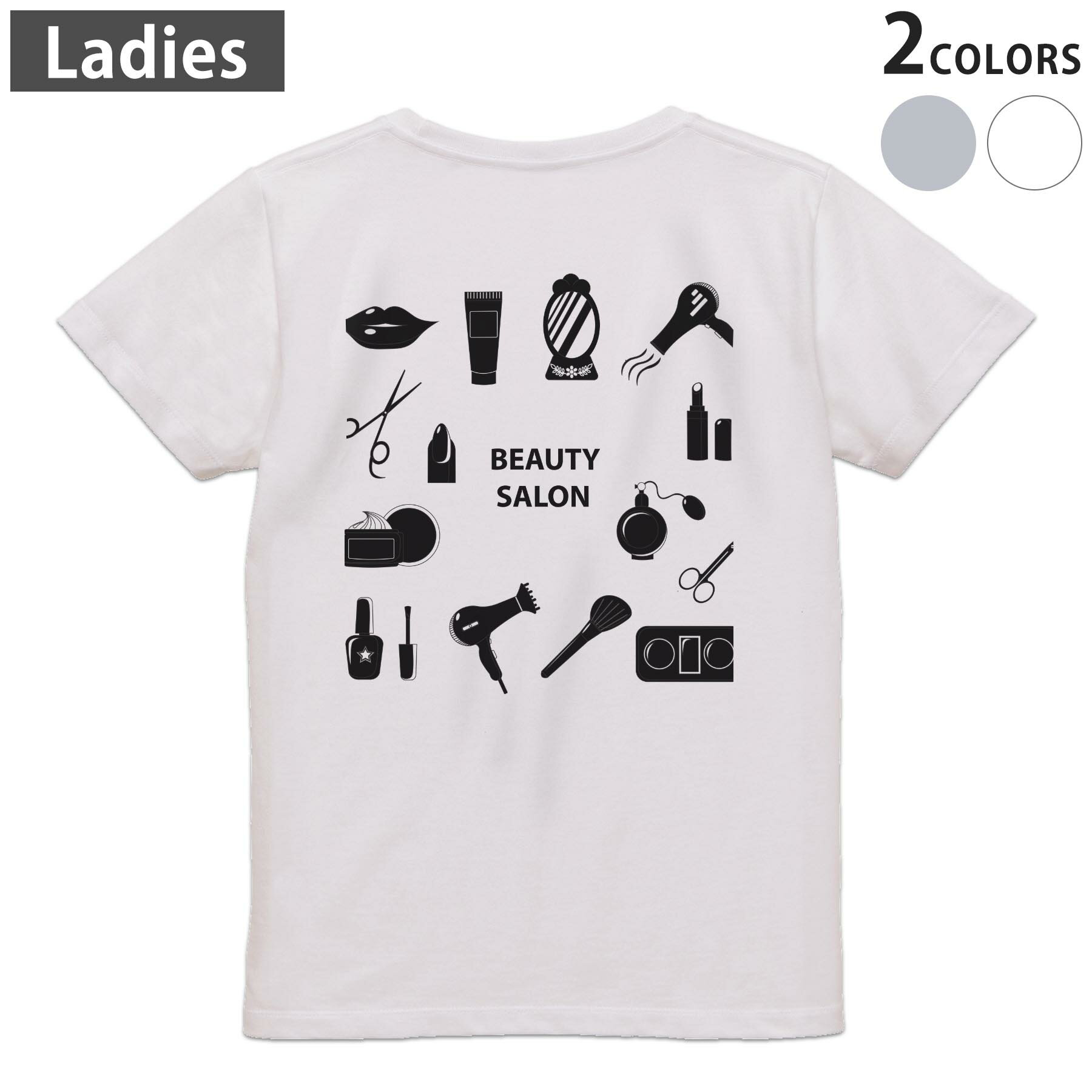 Sport - Tシャツ レディース バックプリント 半袖 ホワイト グレー デザイン M Lティーシャツ T shirt 013242 おしゃれ　はさみ　モノトーン