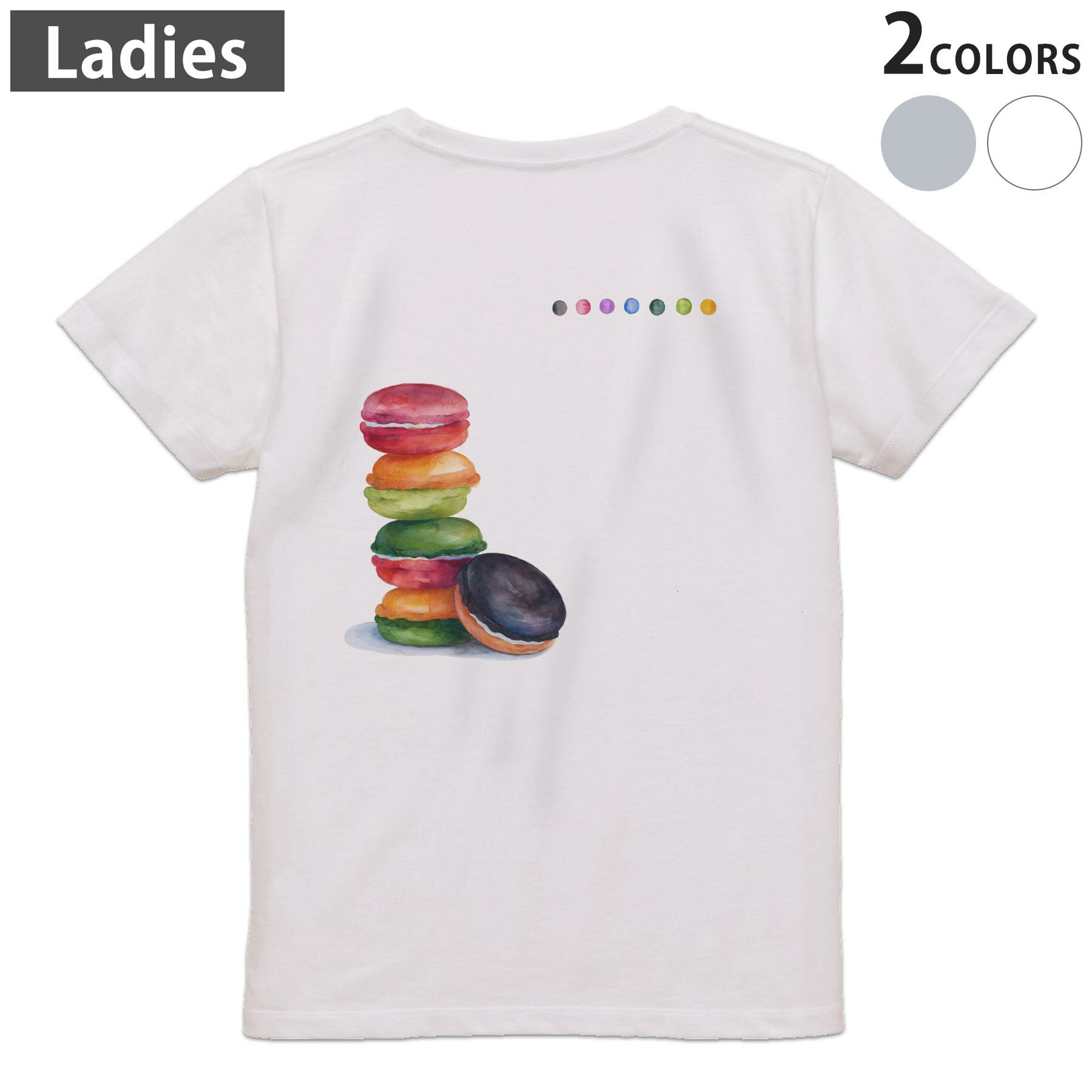 Tシャツ レディース バックプリント 半袖 ホワイト グレー デザイン M Lティーシャツ T shirt 013474 マカロン お菓子 英語