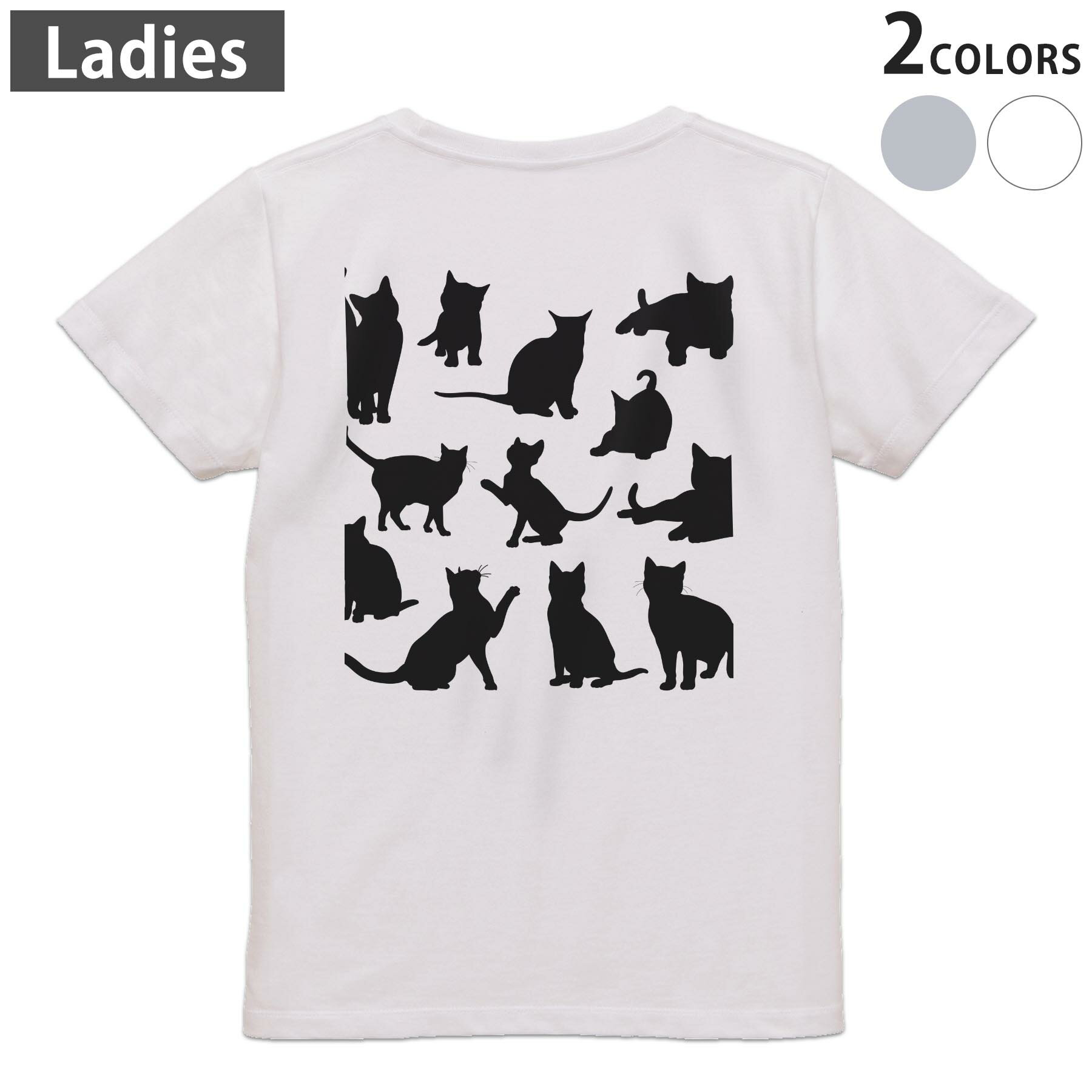 Other - Tシャツ レディース バックプリント 半袖 ホワイト グレー デザイン M Lティーシャツ T shirt 013526 猫　シルエット　影