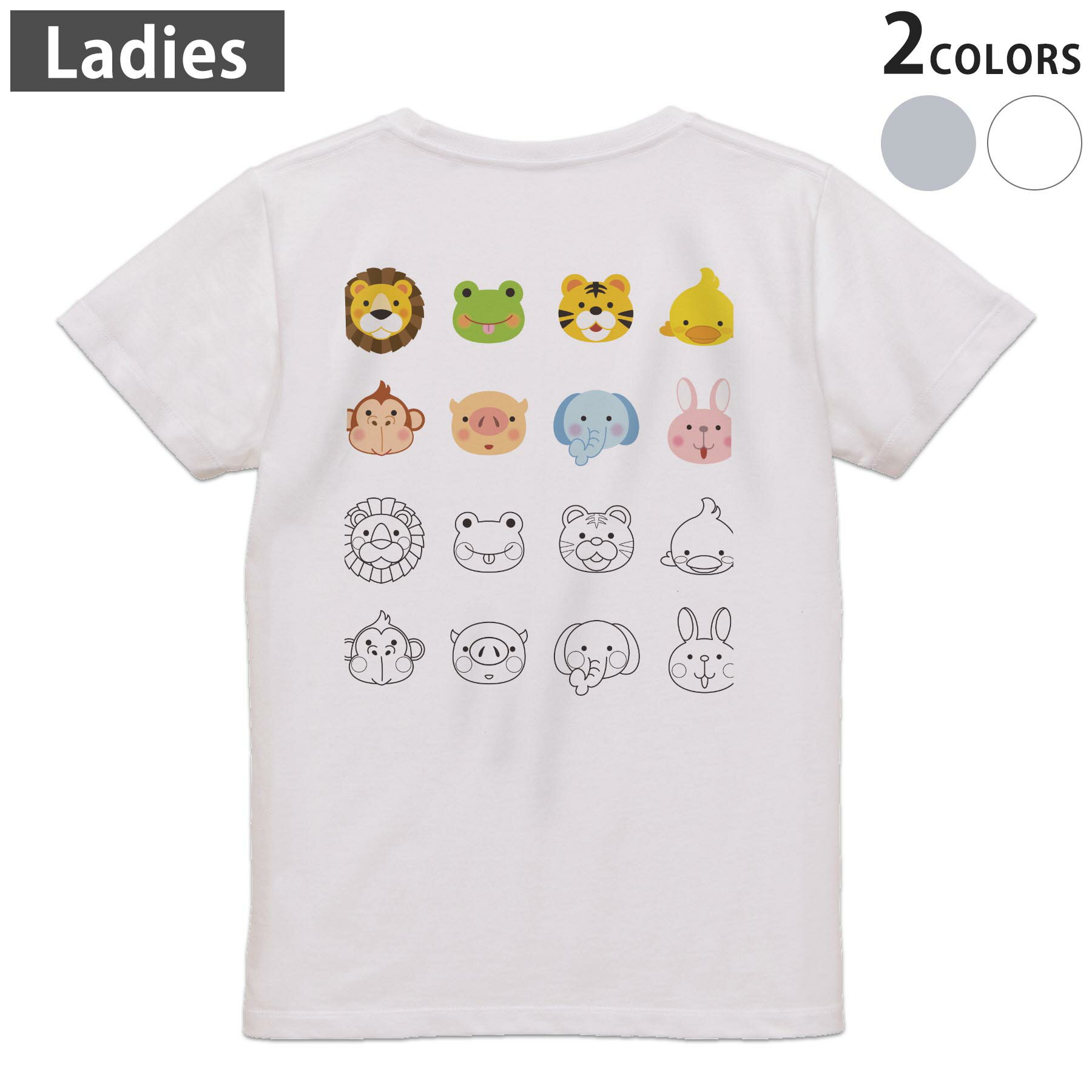 美國風休閑裝 - Tシャツ レディース バックプリント 半袖 ホワイト グレー デザイン M Lティーシャツ T shirt 013543 動物　可愛い　子供