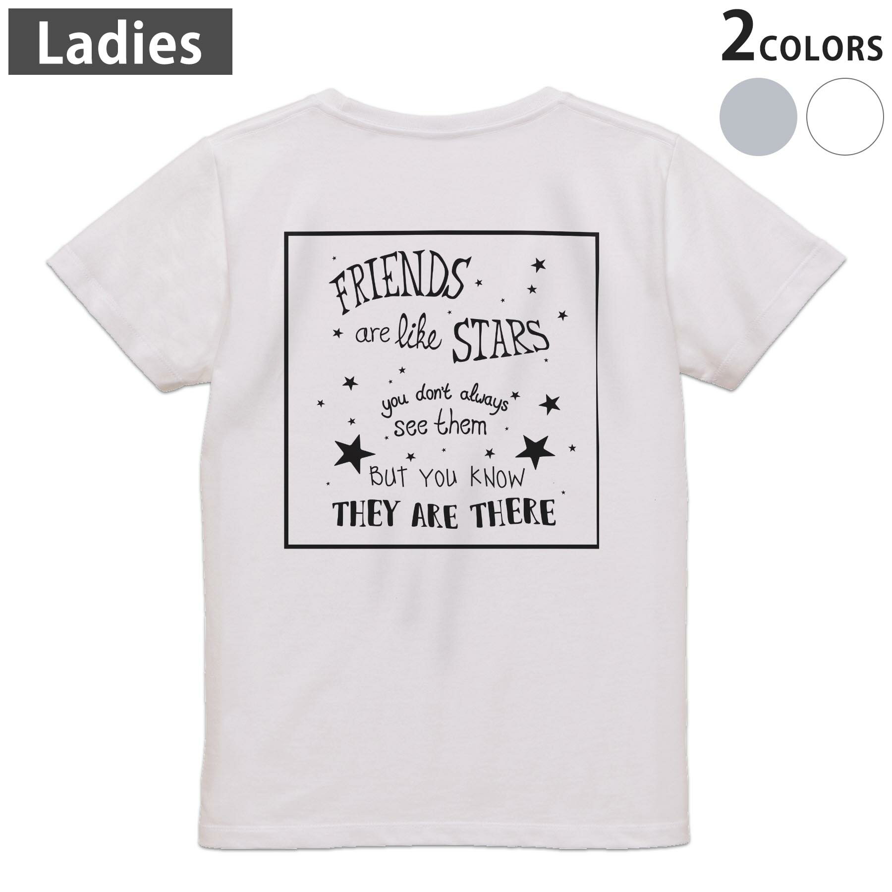 Print - Tシャツ レディース バックプリント 半袖 ホワイト グレー デザイン M Lティーシャツ T shirt 013546 英語　文字　星