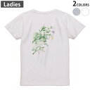 Tシャツ レディース バックプリント 半袖 ホワイト グレー デザイン M Lティーシャツ T shirt 013571 七夕 笹 水彩