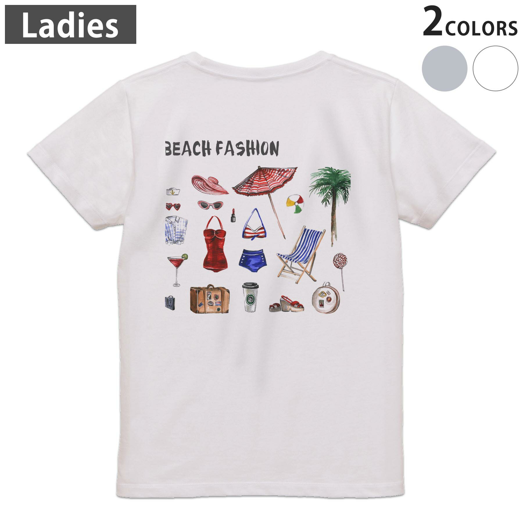Tシャツ レディース バックプリント 半袖 ホワイト グレー デザイン M Lティーシャツ T shirt 013583 海　ビーチ　ファッション