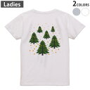 Tシャツ レディース バックプリント 半袖 ホワイト グレー デザイン M Lティーシャツ T shirt 013723 クリスマス ツリー