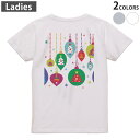 Tシャツ レディース バックプリント 半袖 ホワイト グレー デザイン M Lティーシャツ T shirt 013763 クリスマス カラフル ツリー