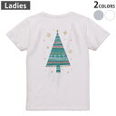 Tシャツ レディース バックプリント 半袖 ホワイト グレー デザイン M Lティーシャツ T shirt 013814 クリスマス ツリー