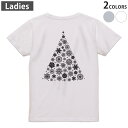 Tシャツ レディース バックプリント 半袖 ホワイト グレー デザイン M Lティーシャツ T shirt 013830 クリスマス ツリー モノクロ