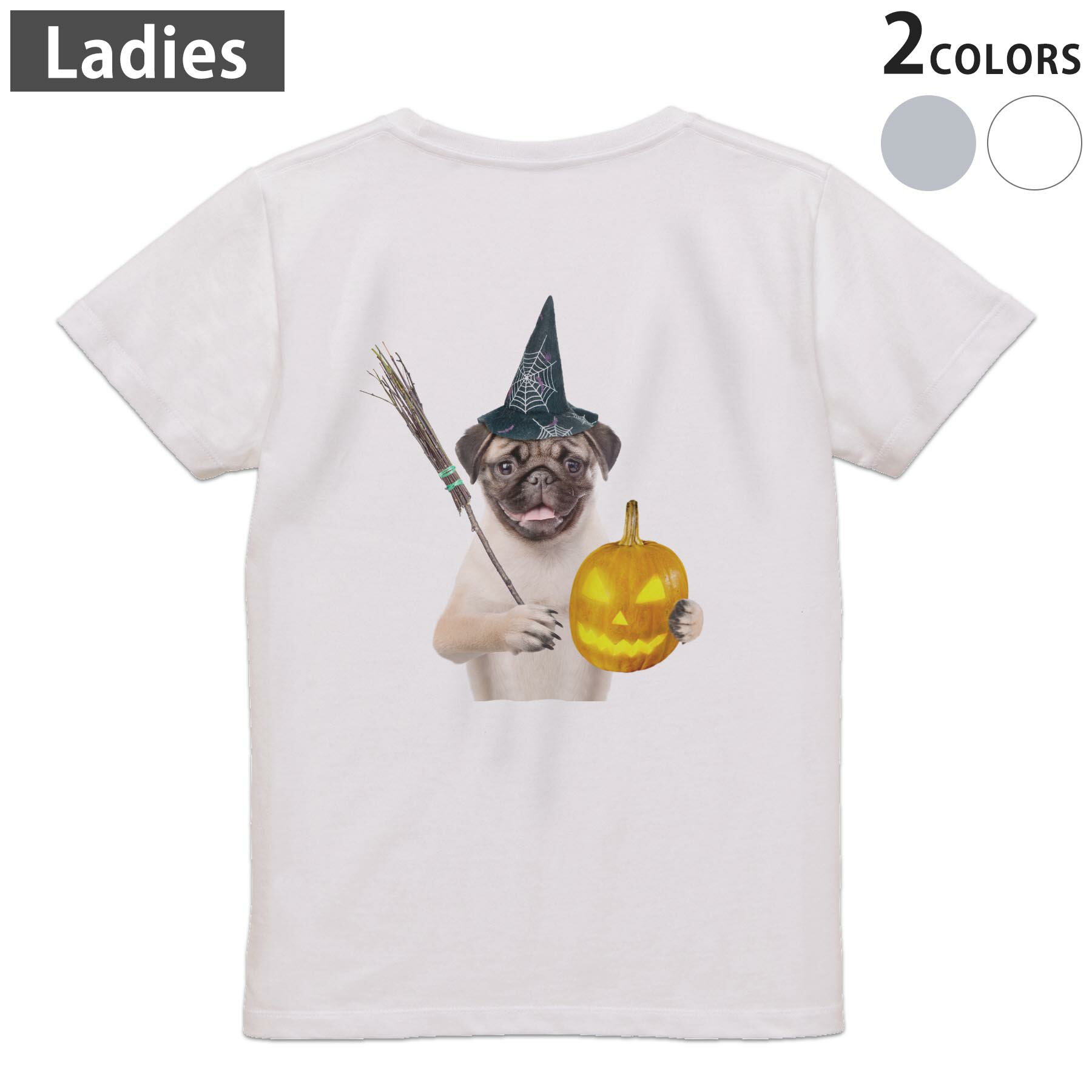 Other - Tシャツ レディース バックプリント 半袖 ホワイト グレー デザイン M Lティーシャツ T shirt 013835 ハロウィン　犬　動物