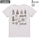 Tシャツ レディース バックプリント 半袖 ホワイト グレー デザイン M Lティーシャツ T shirt 013850 クリスマス サンタ トナカイ