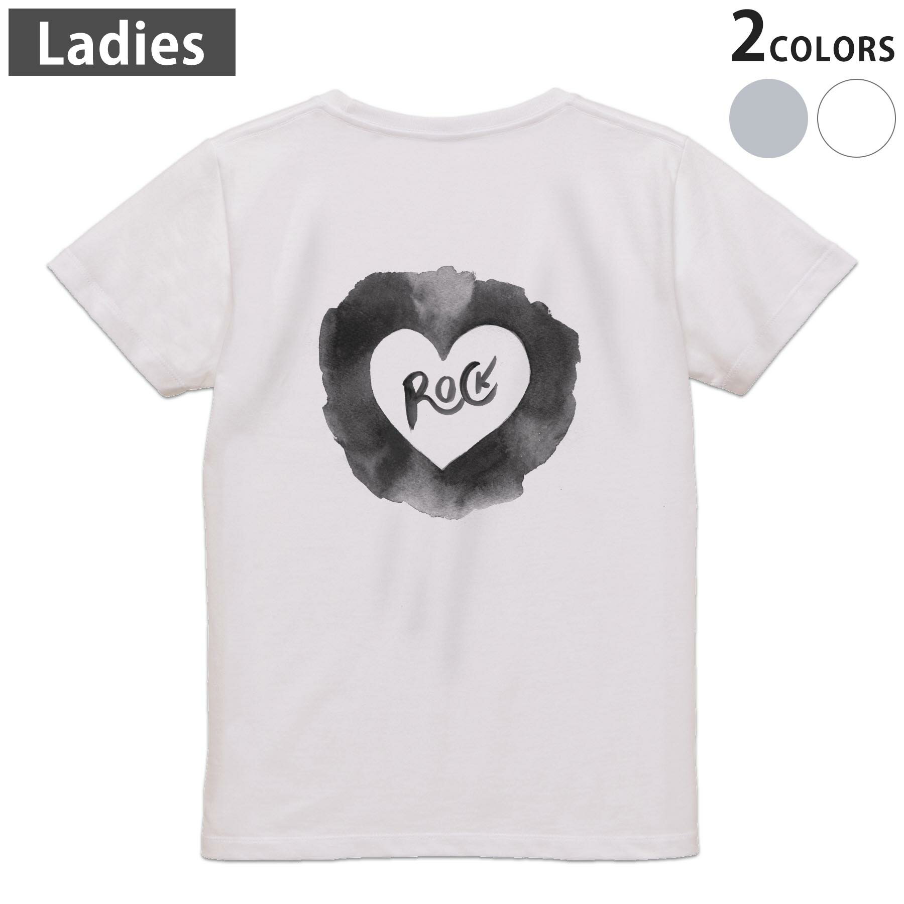 Three-Quarter - Tシャツ レディース バックプリント 半袖 ホワイト グレー デザイン M Lティーシャツ T shirt 014109 ロック　ハート