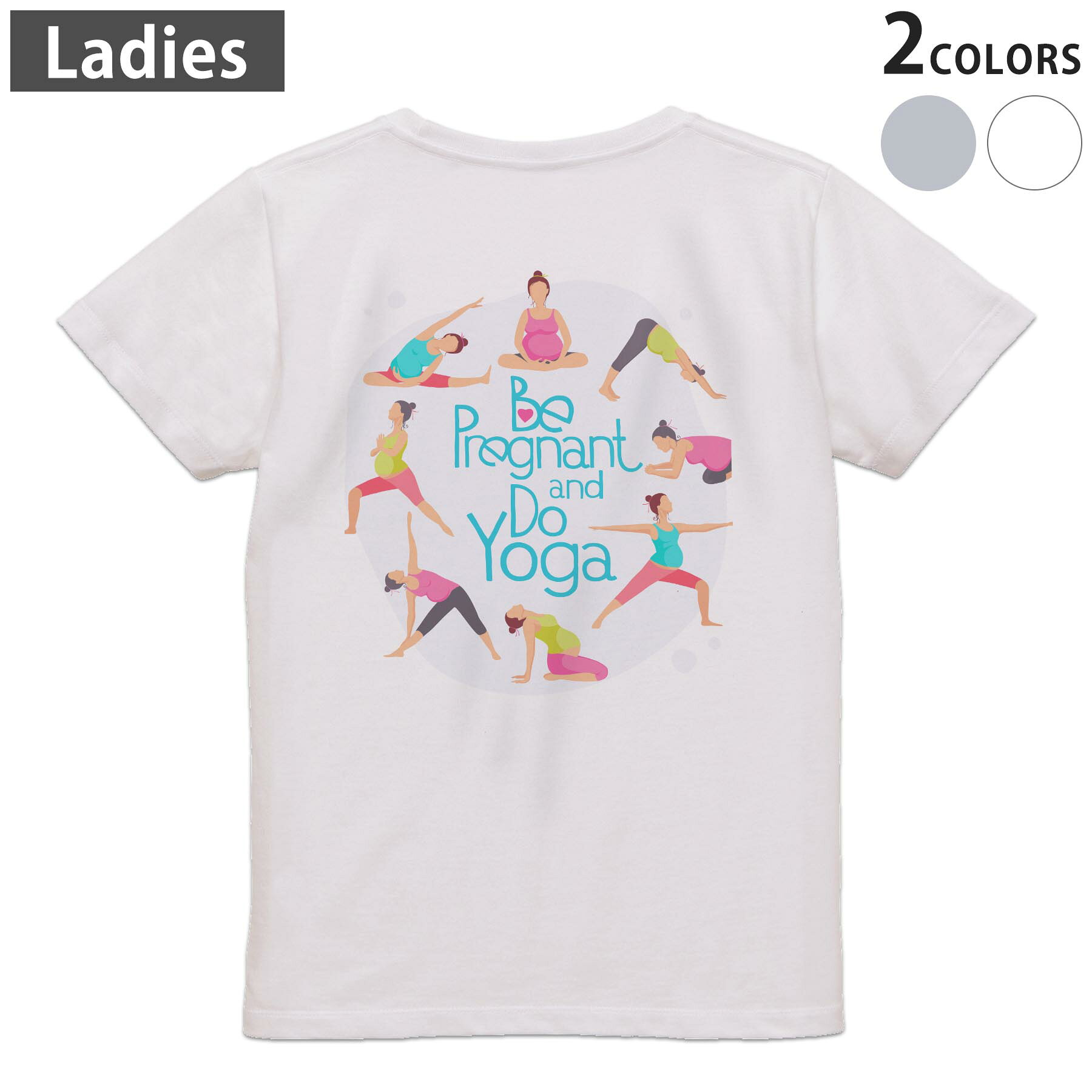 Tシャツ レディース バックプリント 半袖 ホワイト グレー デザイン M Lティーシャツ T shirt 014202 ヨガ　スポーツ