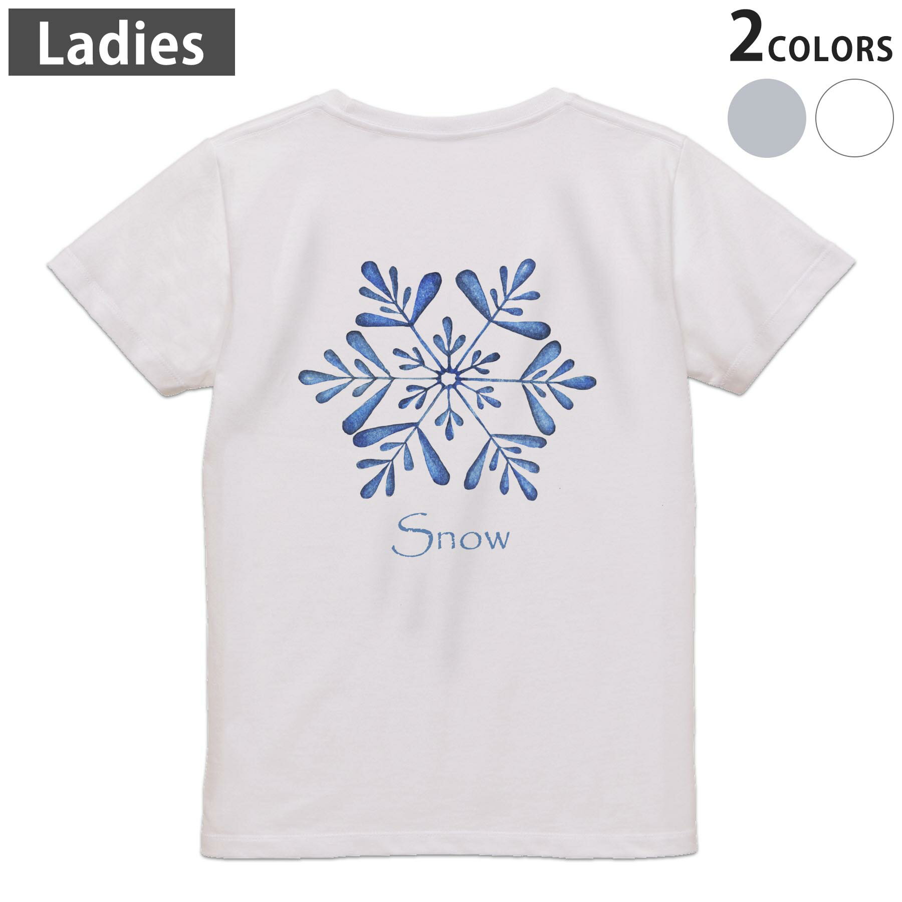 Tシャツ レディース バックプリント 半袖 ホワイト グレー デザイン M Lティーシャツ T shirt 014594 雪　結晶