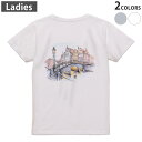 Tシャツ レディース バックプリント 半袖 ホワイト グレー デザイン M Lティーシャツ T shirt 014927 手描き 街 おしゃれ(4)