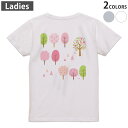 Tシャツ レディース バックプリント 半袖 ホワイト グレー デザイン M Lティーシャツ T shirt 014940 桜 木 春