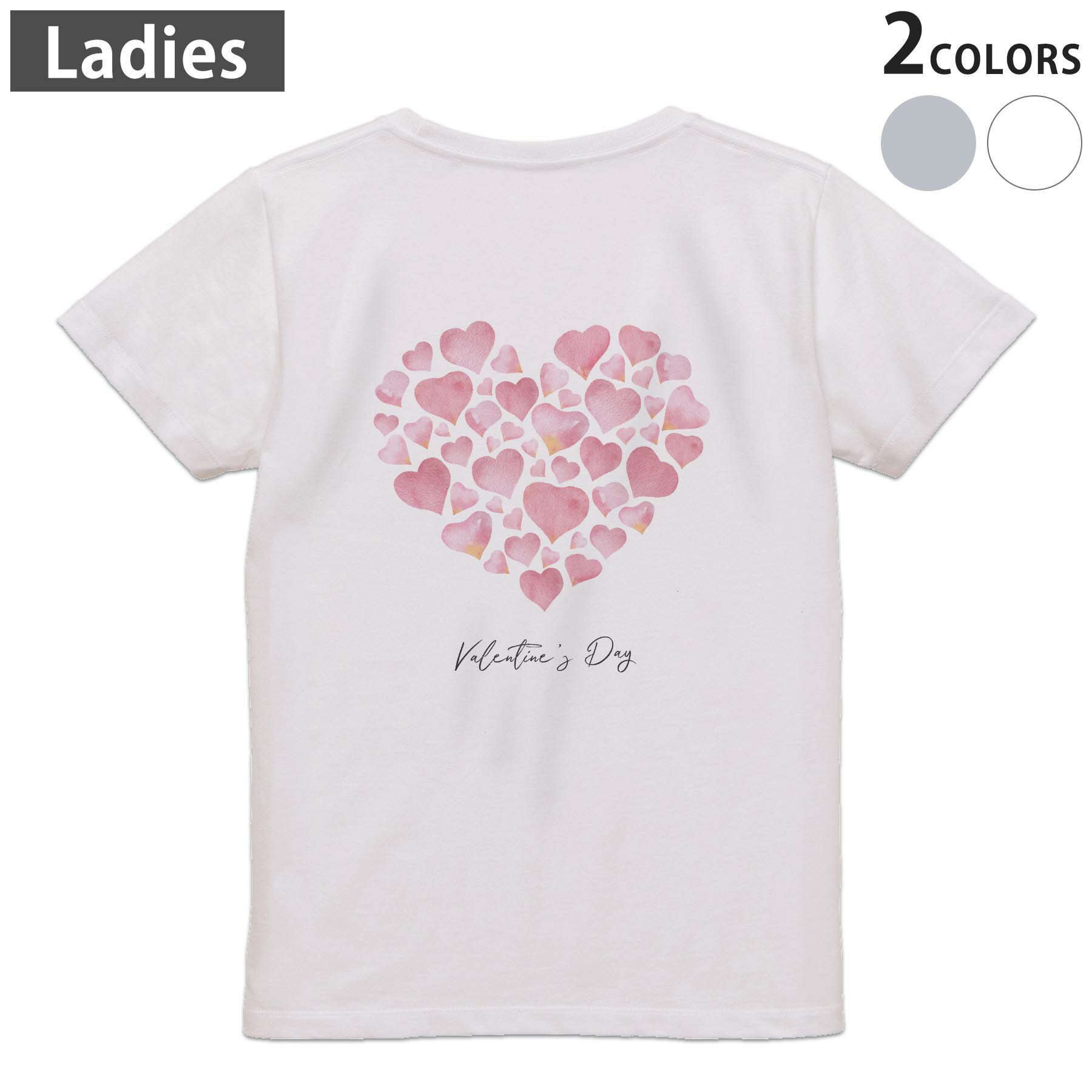 Three-Quarter - Tシャツ レディース バックプリント 半袖 ホワイト グレー デザイン M Lティーシャツ T shirt 015366 ハート　　ピンク　英字