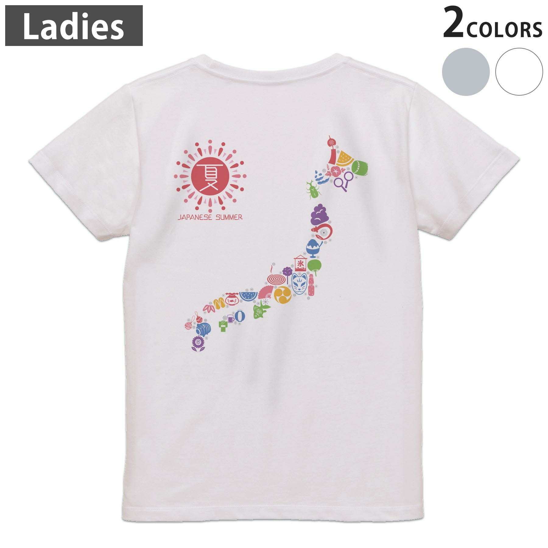 其它 - Tシャツ レディース バックプリント 半袖 ホワイト グレー デザイン M Lティーシャツ T shirt 015427 日本地図　日本語　夏　季節