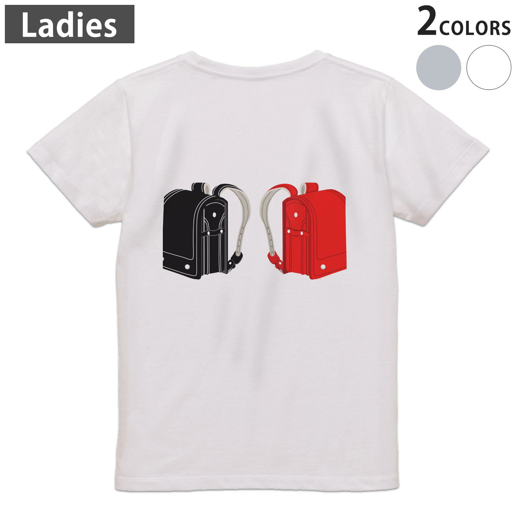 Tシャツ レディース バックプリント 半袖 ホワイト グレー デザイン M Lティーシャツ T shirt 015447 入学 新一年生 ランドセル デコ