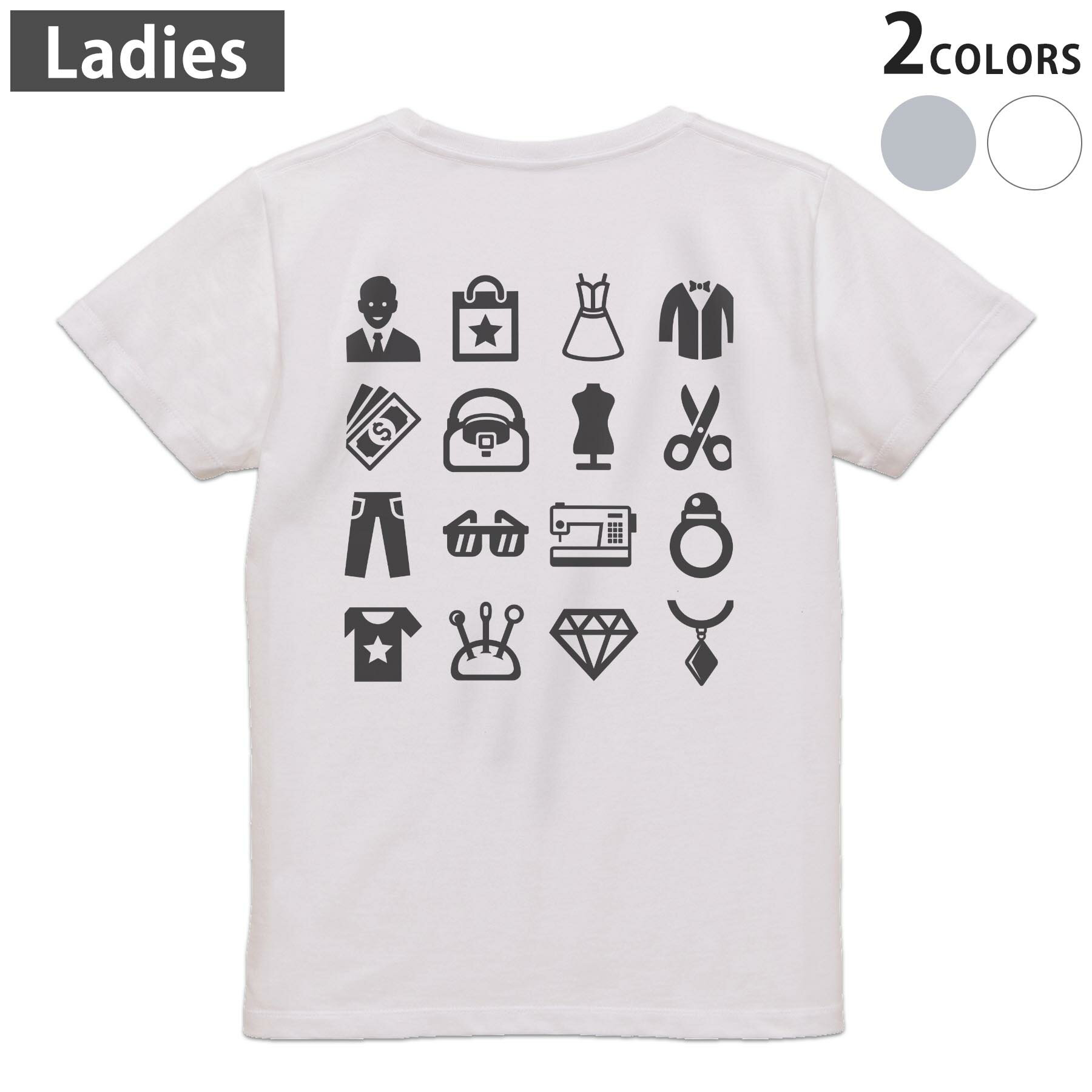 Tシャツ レディース バックプリント 半袖 ホワイト グレー デザイン M Lティーシャツ T shirt 015578 服　整理整頓　ランドリー