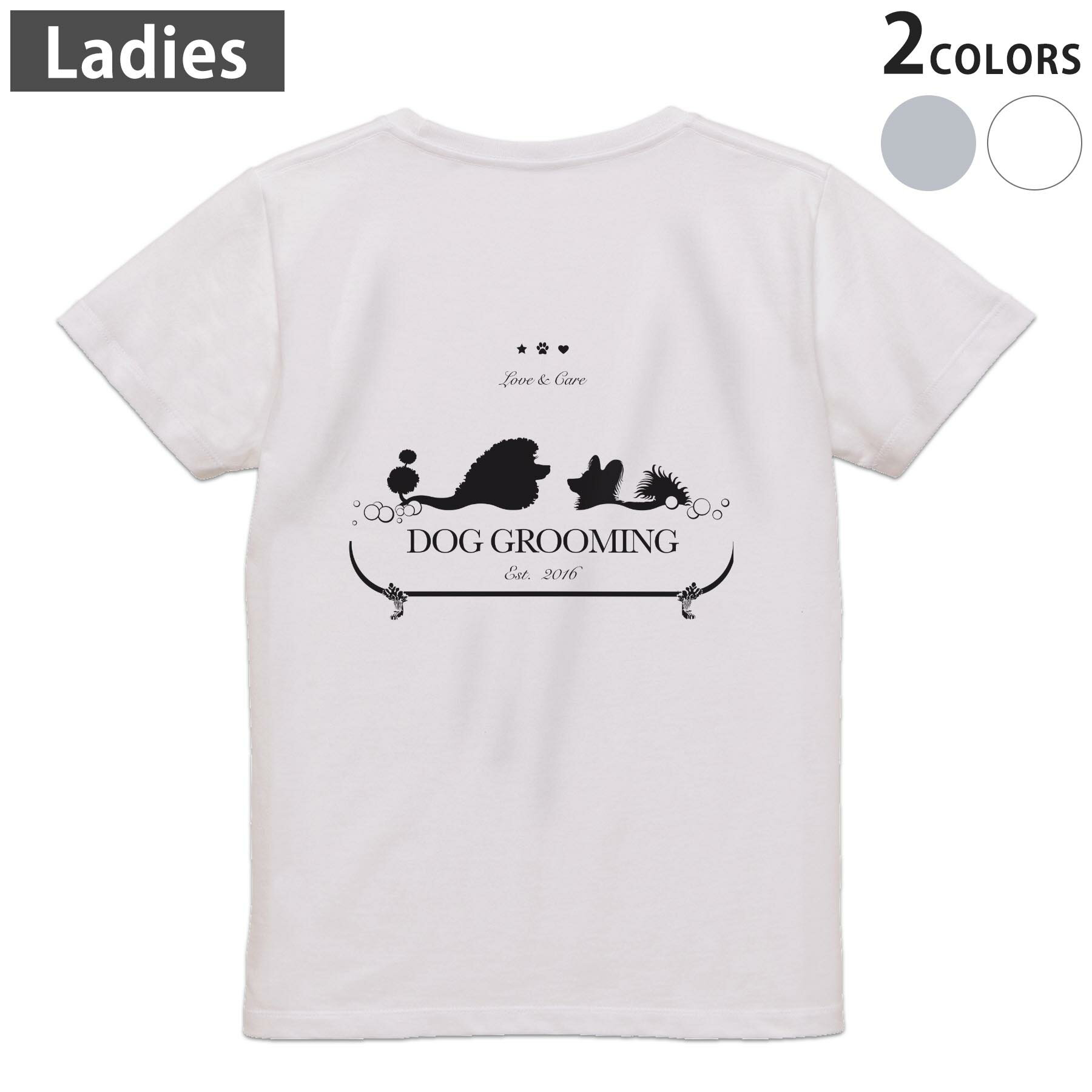 Other - Tシャツ レディース バックプリント 半袖 ホワイト グレー デザイン M Lティーシャツ T shirt 015599 犬　チワワ　パピヨン　プードル