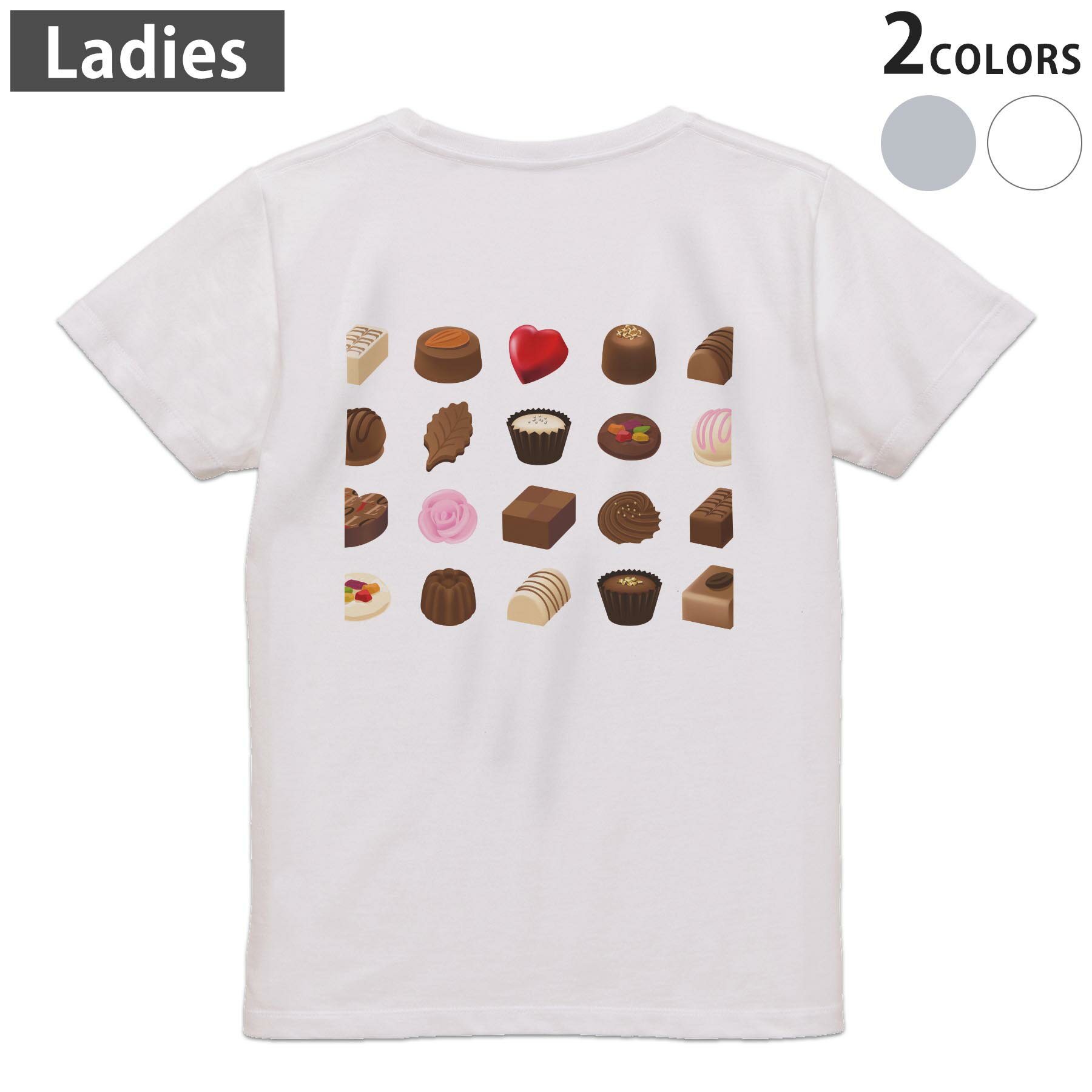 Other - Tシャツ レディース バックプリント 半袖 ホワイト グレー デザイン M Lティーシャツ T shirt 015621 チョコレート　お菓子　スイーツ