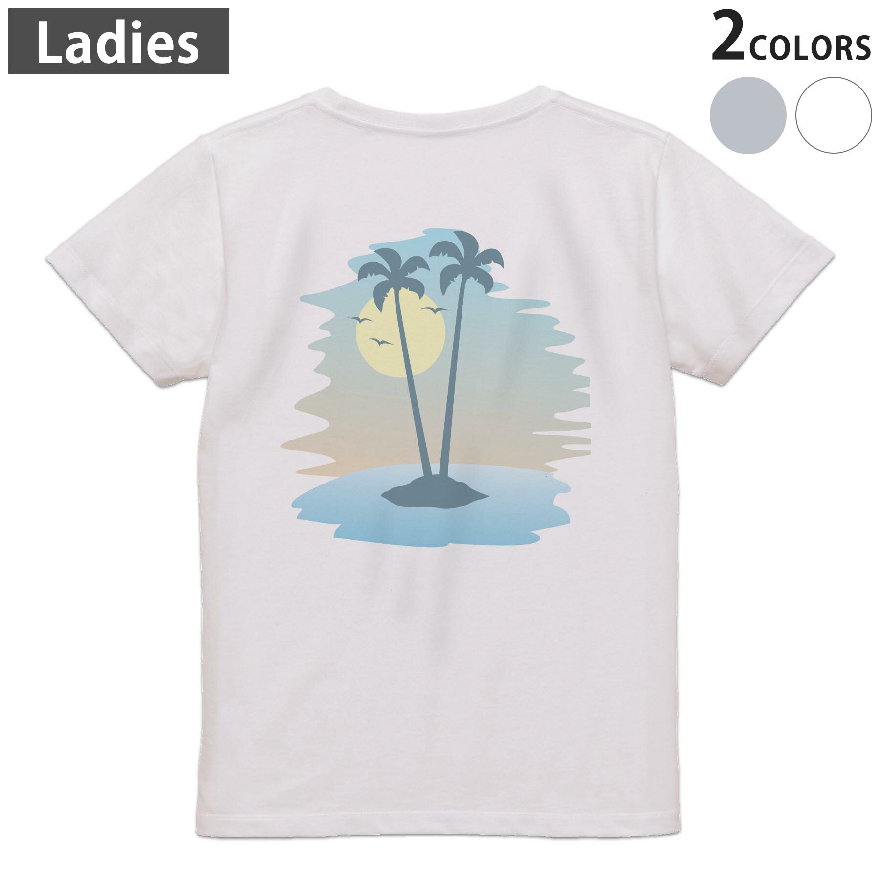 Other - Tシャツ レディース バックプリント 半袖 ホワイト グレー デザイン M Lティーシャツ T shirt 015639 木　ヤシの木　自然