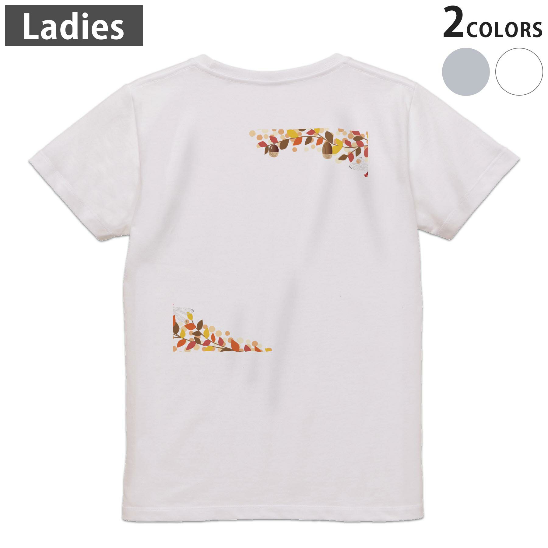 Print - Tシャツ レディース バックプリント 半袖 ホワイト グレー デザイン M Lティーシャツ T shirt 015656 和柄　紅葉　和風