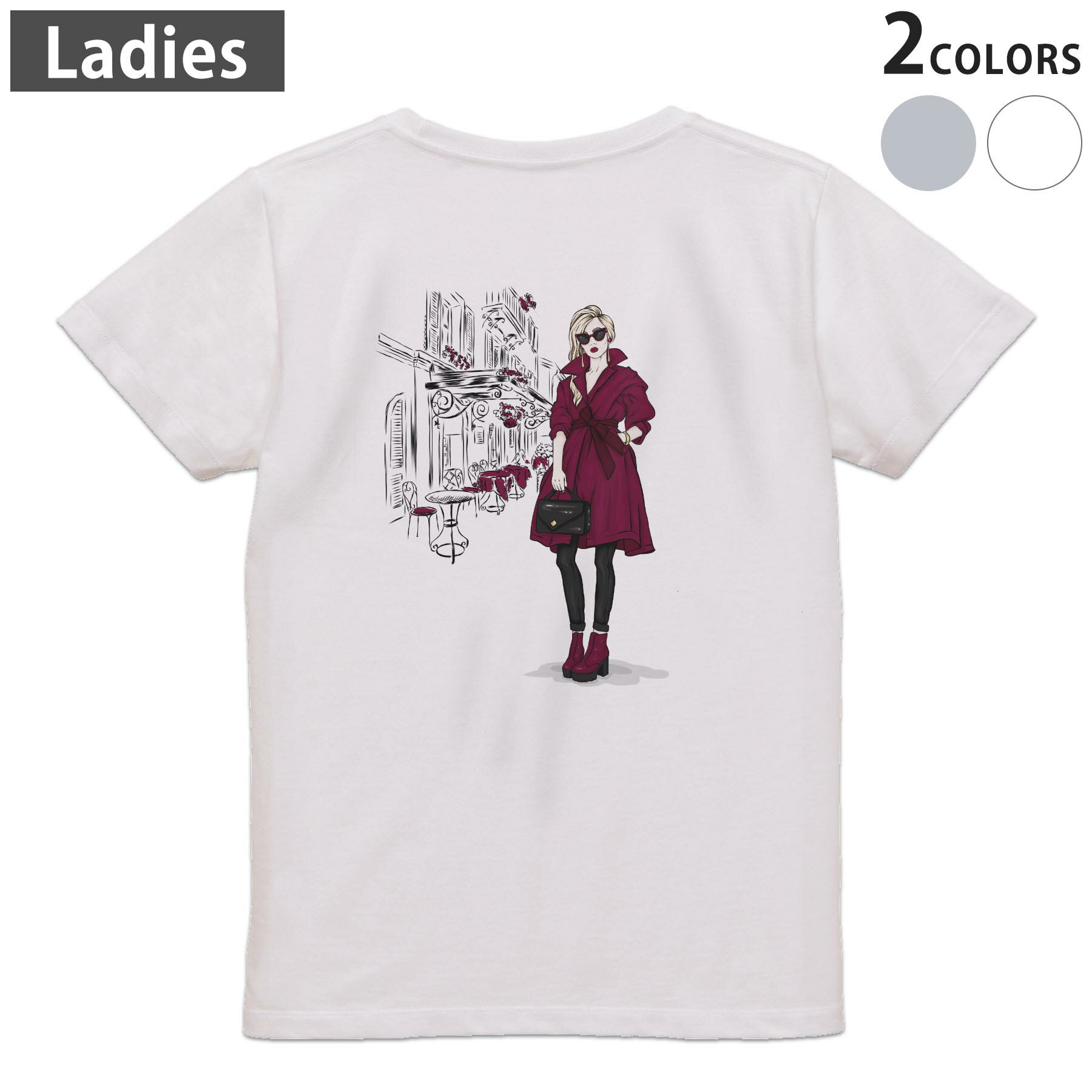 Tシャツ レディース バックプリント 半袖 ホワイト グレー デザイン M Lティーシャツ T shirt 015673 女の人 おしゃれ クール