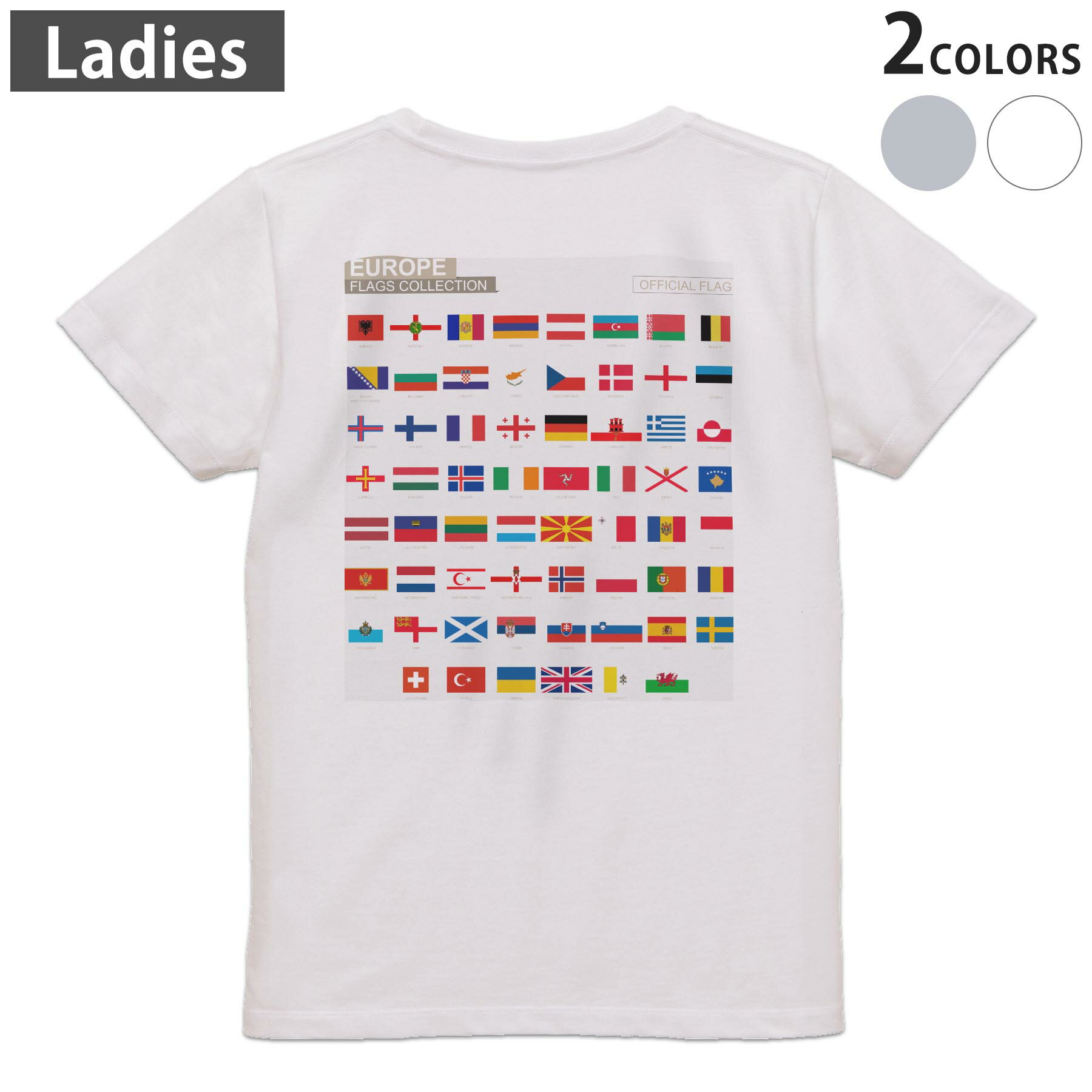 Tシャツ レディース バックプリント 半袖 ホワイト グレー デザイン M Lティーシャツ T shirt 015769 国旗 かわいい カラフル