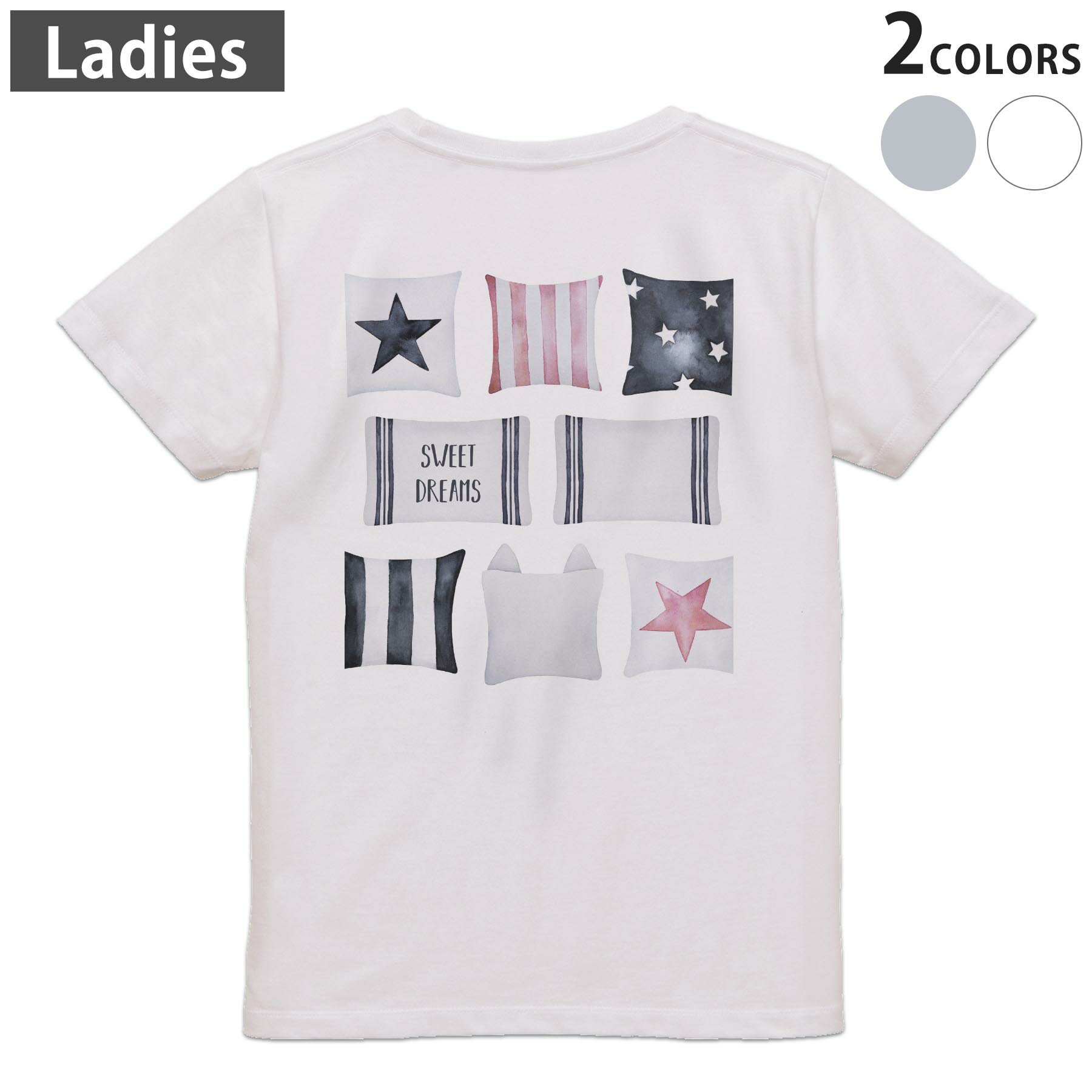 Tシャツ レディース バックプリント 半袖 ホワイト グレー デザイン M Lティーシャツ T shirt 015922 クッション　おしゃれ　星(4)
