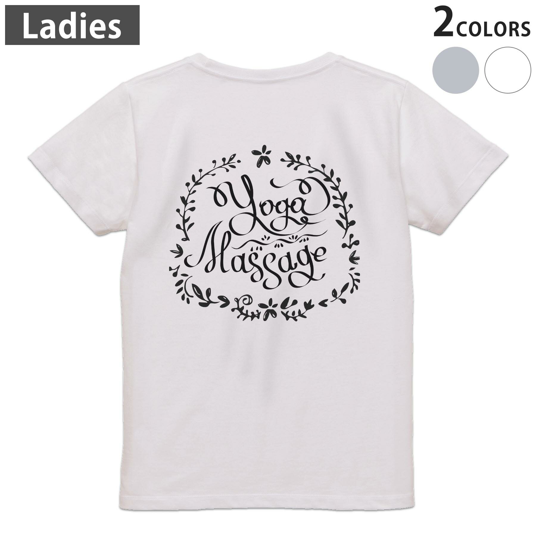 Tシャツ レディース バックプリント 半袖 ホワイト グレー デザイン M Lティーシャツ T shirt 015999 yoga ヨガ 英字 おしゃれ