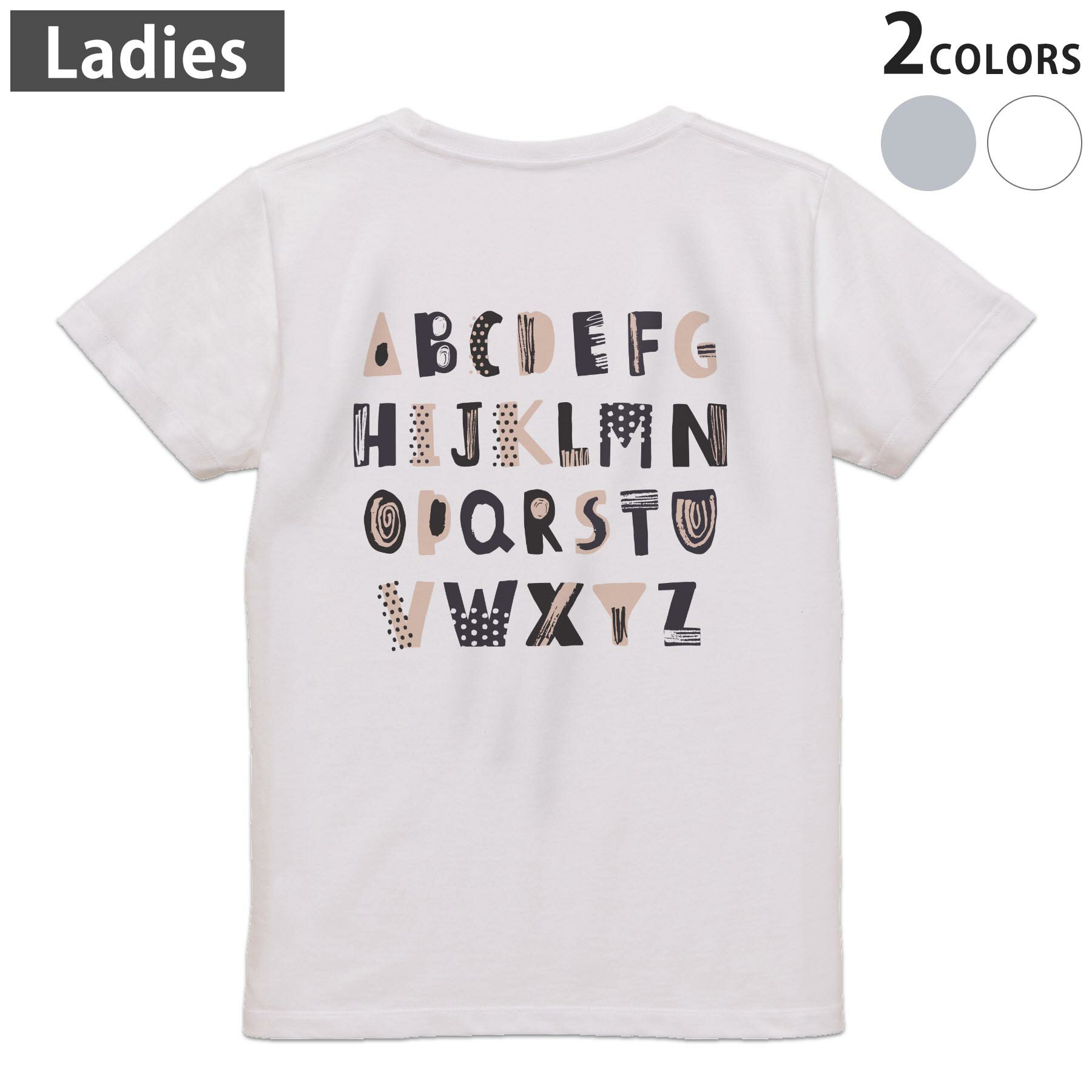 Tシャツ レディース バックプリント 半袖 ホワイト グレー デザイン M Lティーシャツ T shirt 016121 アルファベット