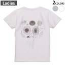 Tシャツ レディース バックプリント 半袖 ホワイト グレー デザイン M Lティーシャツ T shirt 016123 ひまわり 植物