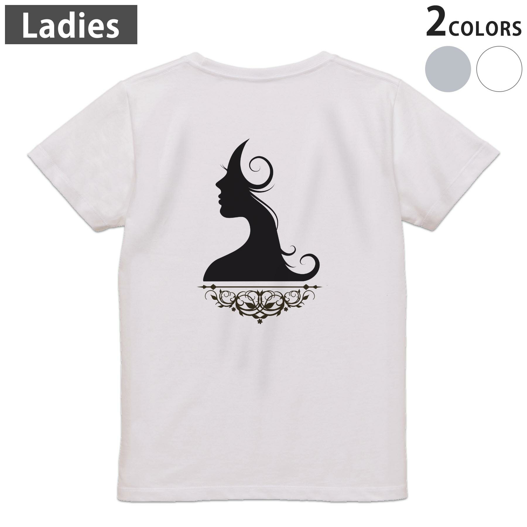 Tシャツ レディース バックプリント 半袖 ホワイト グレー デザイン M Lティーシャツ T shirt 016243 女の人 イラスト